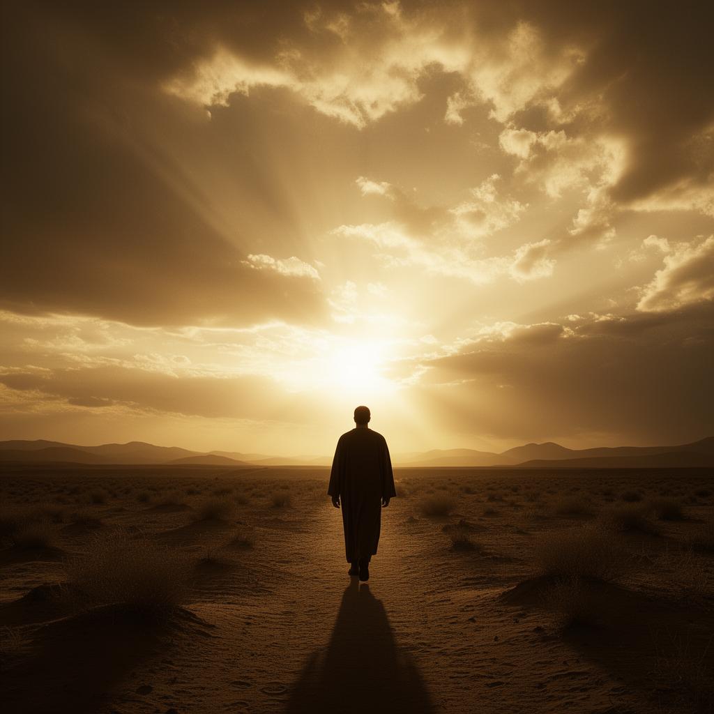 Figura caminando hacia la luz